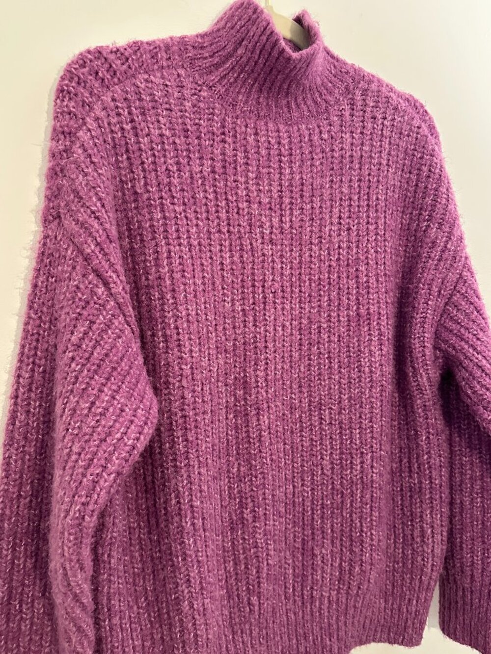 Dynamite Purple Orchid Chunky Shaker Knit Mock Neck Sweater Drop Shoulder Petite